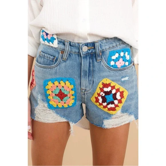 Blank NYC Wildest Rhythm Patchwork Shorts NWT - Picture 3 of 16